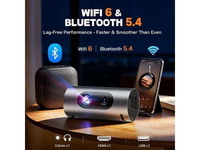 Alt view image 10 of 14 - Smart Projector with WiFi and Bluetooth, Mini Projector Supports 4K 1080P, Portable Movie Projectors Built-in Apps, Compatible with HDMI/USB/Smartphone/TV Box/Laptop for Bedroom, Office, Outdoor Use