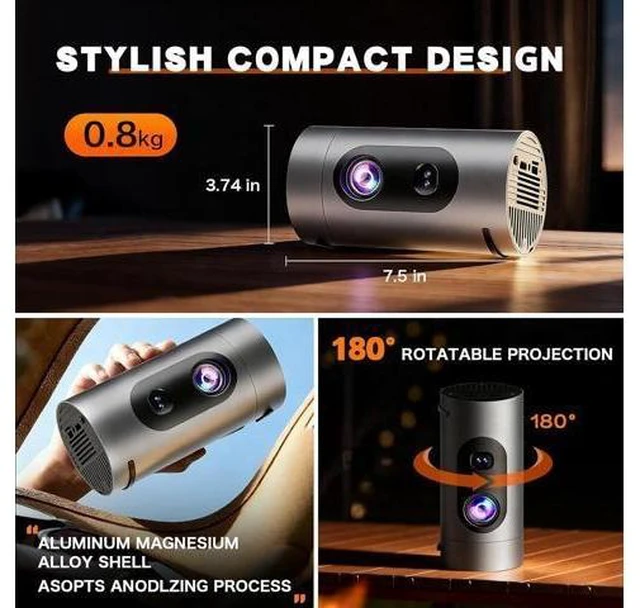 Alt view image 13 of 14 - Smart Projector with WiFi and Bluetooth, Mini Projector Supports 4K 1080P, Portable Movie Projectors Built-in Apps, Compatible with HDMI/USB/Smartphone/TV Box/Laptop for Bedroom, Office, Outdoor Use