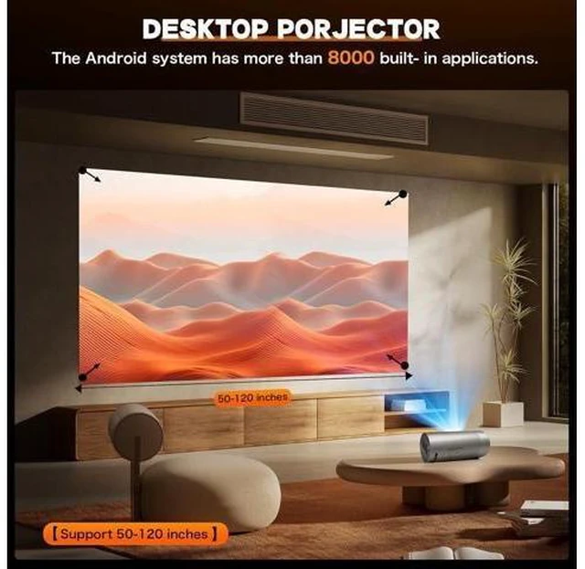 Alt view image 12 of 14 - Smart Projector with WiFi and Bluetooth, Mini Projector Supports 4K 1080P, Portable Movie Projectors Built-in Apps, Compatible with HDMI/USB/Smartphone/TV Box/Laptop for Bedroom, Office, Outdoor Use