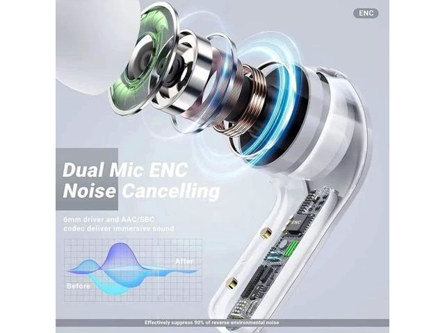 Alt view image 6 of 8 - T6 TWS Earbuds Wireless Blue Tooth 5.0 ENC Sport Gaming Headsets Noise ReductionMic Stereo Headphones with LED Display Earphone Pink