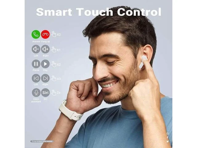 Alt view image 7 of 8 - T6 TWS Earbuds Wireless Blue Tooth 5.0 ENC Sport Gaming Headsets Noise ReductionMic Stereo Headphones with LED Display Earphone Pink