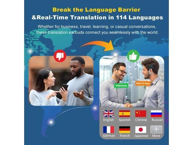 Alt view image 9 of 14 - AI Real-Time Translation Earbuds,Wireless Earbuds,144 Languages Ear Buds,Two-Way Translator Earbuds, Bluetooth Headphones, Ear pods Wireless,HD Sound Translating Earbuds for Travel, M76 Black 01