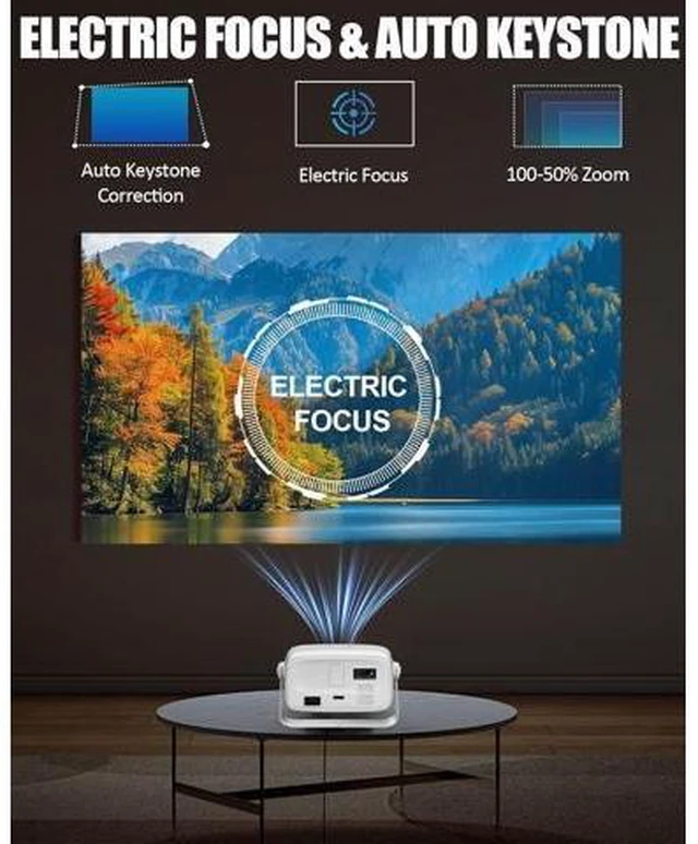 Alt view image 9 of 14 - Official Licensed Netflix & Electric FocusMini Projector with WIFI and Bluetooth, 270° rotation, Braided fabric design, Native 1080P Movie Projector with Built-in Speaker, 900ANSI, White Cool white