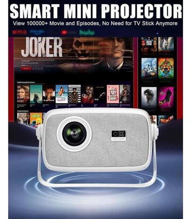 Alt view image 12 of 14 - Official Licensed Netflix & Electric FocusMini Projector with WIFI and Bluetooth, 270° rotation, Braided fabric design, Native 1080P Movie Projector with Built-in Speaker, 900ANSI, White Cool white