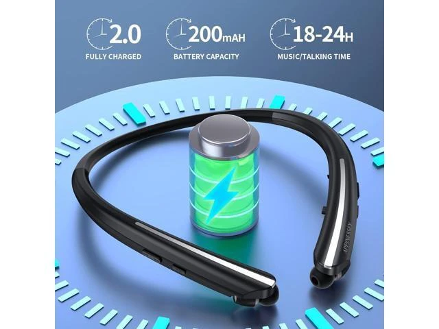 Alt view image 9 of 14 - Bluetooth Headphones Retractable Neckband Bluetooth Headset with Microphone Vibration Call Stereo Noise Cancelling Earphones for Workout Sports Driving (Black)