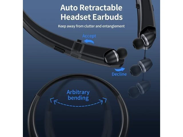 Alt view image 12 of 14 - Bluetooth Headphones Retractable Neckband Bluetooth Headset with Microphone Vibration Call Stereo Noise Cancelling Earphones for Workout Sports Driving (Black)