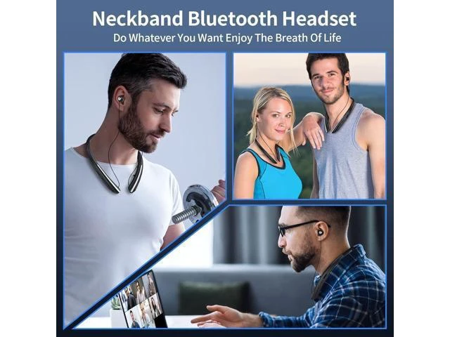 Alt view image 14 of 14 - Bluetooth Headphones Retractable Neckband Bluetooth Headset with Microphone Vibration Call Stereo Noise Cancelling Earphones for Workout Sports Driving (Black)