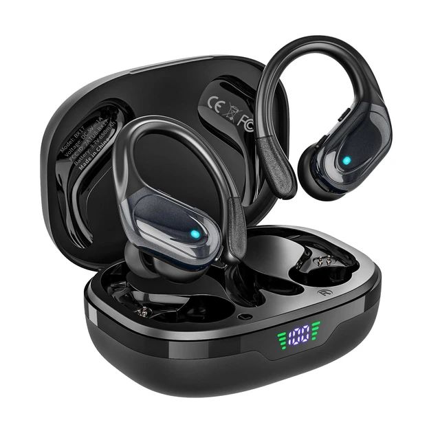 Alt view image 6 of 10 - HAOYUYAN Wireless Earbuds, Sports Bluetooth Headphones, 80Hrs Playtime Ear Buds with LED Power Display, Noise Canceling Headset, IPX7 Waterproof Earphones for Workout/Running (Black)