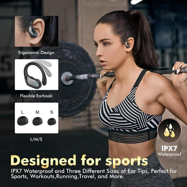 Alt view image 10 of 10 - HAOYUYAN Wireless Earbuds, Sports Bluetooth Headphones, 80Hrs Playtime Ear Buds with LED Power Display, Noise Canceling Headset, IPX7 Waterproof Earphones for Workout/Running (Black)