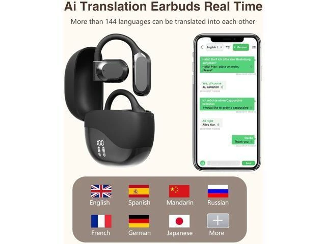 Alt view image 9 of 14 - Ai Translation Earbuds Real Time, Wireless Bluetooth Ear Buds Translator, Language Translating Headphones,HiFi Sound,144 Languages for Travel, Business, Music,Learning-Glossy Black