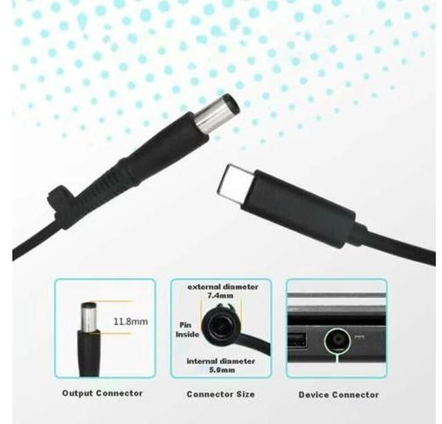Alt view image 2 of 2 - Fast charging cable 20V 7.4 x5.0mm For HP Power Plug PD To Usb 3.1 Type C Usb-C male Charge Cable