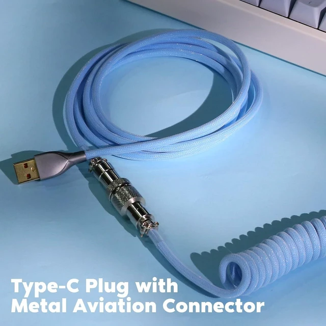 Alt view image 9 of 14 - Mix 1.8m Coiled Type-C to USB A TPU Mechanical Keyboard Space Cable with Detachable Aviator Connector for Gaming Keyboard and Cellphone(Peacock Blue)