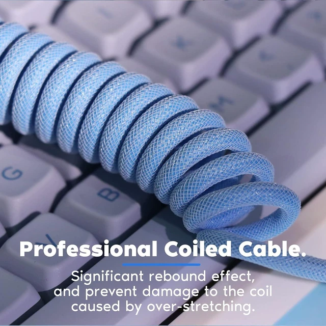 Alt view image 11 of 14 - Mix 1.8m Coiled Type-C to USB A TPU Mechanical Keyboard Space Cable with Detachable Aviator Connector for Gaming Keyboard and Cellphone(Peacock Blue)
