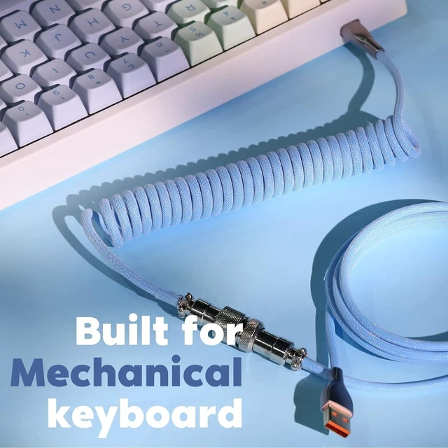 Alt view image 12 of 14 - Mix 1.8m Coiled Type-C to USB A TPU Mechanical Keyboard Space Cable with Detachable Aviator Connector for Gaming Keyboard and Cellphone(Peacock Blue)
