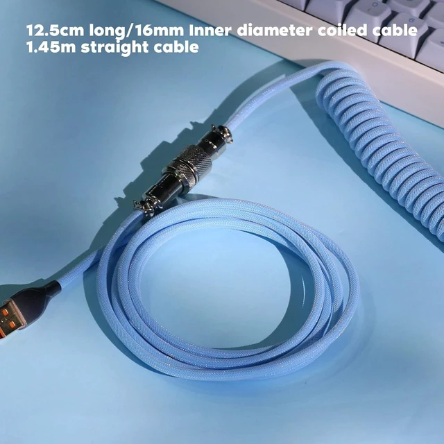 Alt view image 14 of 14 - Mix 1.8m Coiled Type-C to USB A TPU Mechanical Keyboard Space Cable with Detachable Aviator Connector for Gaming Keyboard and Cellphone(Peacock Blue)