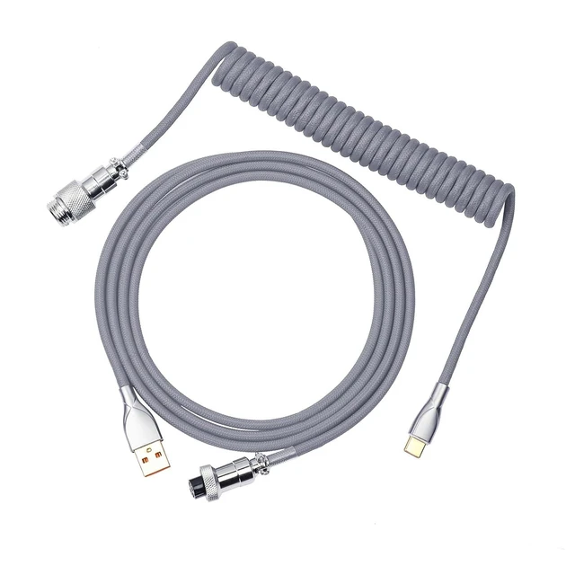 Alt view image 8 of 14 - Mix 1.8m Coiled Type-C to USB A TPU Mechanical Keyboard Space Cable with Detachable Aviator Connector for Gaming Keyboard and Cellphone(Grey)