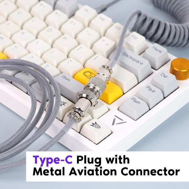 Alt view image 9 of 14 - Mix 1.8m Coiled Type-C to USB A TPU Mechanical Keyboard Space Cable with Detachable Aviator Connector for Gaming Keyboard and Cellphone(Grey)