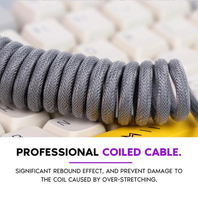 Alt view image 11 of 14 - Mix 1.8m Coiled Type-C to USB A TPU Mechanical Keyboard Space Cable with Detachable Aviator Connector for Gaming Keyboard and Cellphone(Grey)
