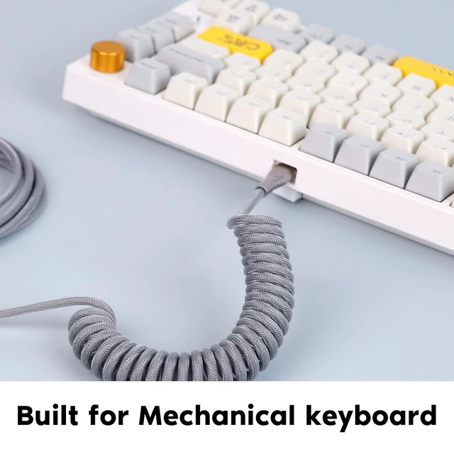 Alt view image 12 of 14 - Mix 1.8m Coiled Type-C to USB A TPU Mechanical Keyboard Space Cable with Detachable Aviator Connector for Gaming Keyboard and Cellphone(Grey)