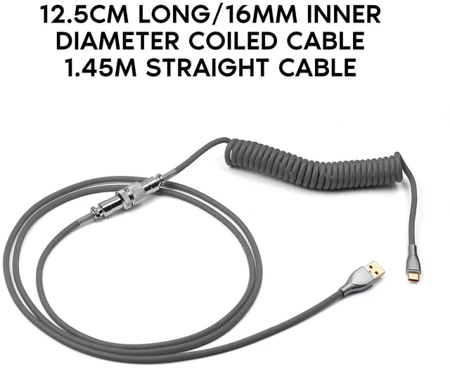 Alt view image 14 of 14 - Mix 1.8m Coiled Type-C to USB A TPU Mechanical Keyboard Space Cable with Detachable Aviator Connector for Gaming Keyboard and Cellphone(Grey)