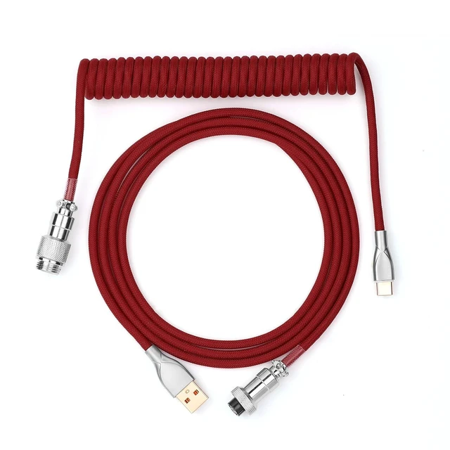 Alt view image 8 of 14 - Mix 1.8m Coiled Type-C to USB A TPU Mechanical Keyboard Space Cable with Detachable Aviator Connector for Gaming Keyboard and Cellphone (Red)
