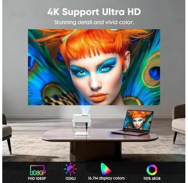 Alt view image 14 of 14 - Built-in Apps & Native 1080PSmart Mini Projector with WiFi and Bluetooth, 4K Outdoor Movie Projector with Electric Focus & Auto Keystone, YINCODI Portable Proyector for Bedroom/Home/Celling