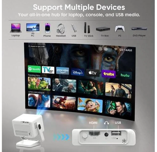 Alt view image 12 of 14 - Built-in Apps & Native 1080PSmart Mini Projector with WiFi and Bluetooth, 4K Outdoor Movie Projector with Electric Focus & Auto Keystone, YINCODI Portable Proyector for Bedroom/Home/Celling