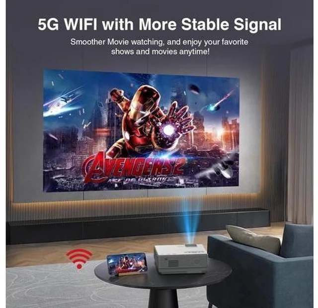 Alt view image 8 of 12 - 1080P Mini Projector with Screen, Portable Home Theater Movie Projector with Two-Way Bluetooth, HDMI/USB Input for Smartphone/TV Stick, Ideal for Indoor & Outdoor Use Netflix Version