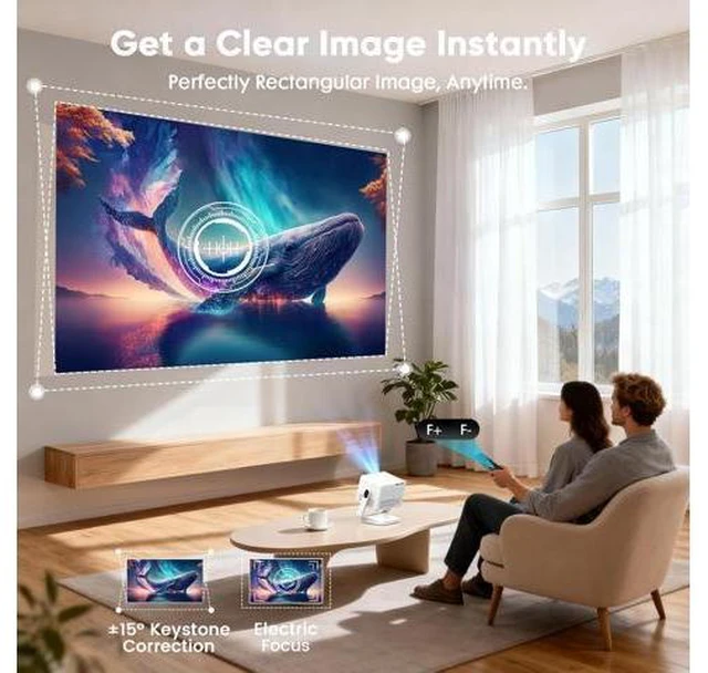 Alt view image 10 of 14 - Built-in Apps & Native 1080PSmart Mini Projector with WiFi and Bluetooth, 4K Outdoor Movie Projector with Electric Focus & Auto Keystone, YINCODI Portable Proyector for Bedroom/Home/Celling