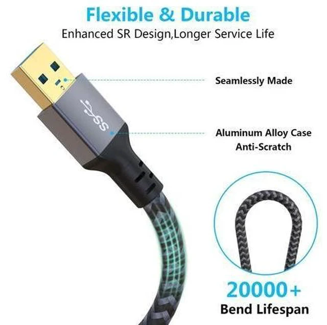 Alt view image 9 of 14 - USB Extension Cable 20ft- USB3.0 Extension Cable Durable Braided Design Type A Male to Female USB Extender for Printer Keyboard Mouse Flash Drive