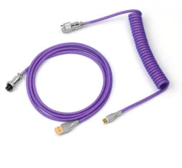 Alt view image 8 of 14 - Mix 1.8m Coiled Type-C to USB A TPU Mechanical Keyboard Space Cable with Detachable Aviator Connector for Gaming Keyboard and Cellphone(Purple)