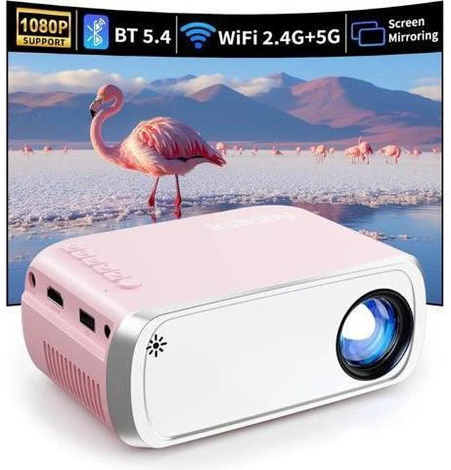 Alt view image 8 of 14 - Mini Projector WiFi Home Theater Portable Projector, Phones Can Be Connected to The Movie Projector Via WiFi or Via Data Cable, Compatible With Smartphone/ Tablet/ Laptop/ TV Stick/ USB Drive Pink