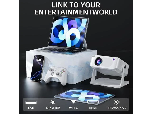 Alt view image 9 of 14 - Mini Projector with WiFi 6 and Bluetooth 5.2, Portable Projector 4K Support, Auto Vertical Keystone 270° Rotatable, Compatible with Smartphone/TV Stick/Box/USB/HDMI