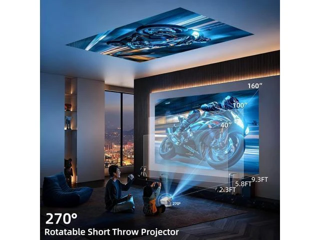 Alt view image 13 of 14 - Mini Projector with WiFi 6 and Bluetooth 5.2, Portable Projector 4K Support, Auto Vertical Keystone 270° Rotatable, Compatible with Smartphone/TV Stick/Box/USB/HDMI