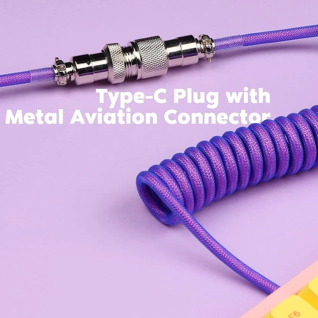 Alt view image 9 of 14 - Mix 1.8m Coiled Type-C to USB A TPU Mechanical Keyboard Space Cable with Detachable Aviator Connector for Gaming Keyboard and Cellphone(Purple)