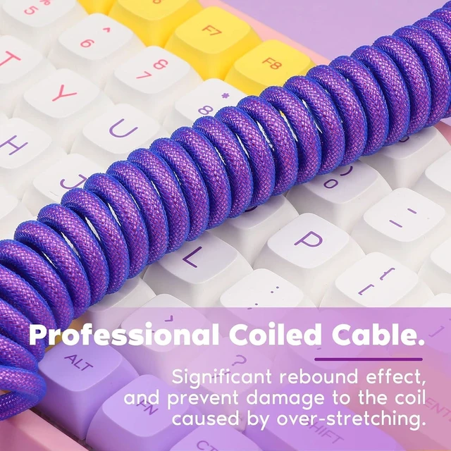 Alt view image 11 of 14 - Mix 1.8m Coiled Type-C to USB A TPU Mechanical Keyboard Space Cable with Detachable Aviator Connector for Gaming Keyboard and Cellphone(Purple)