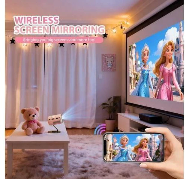 Alt view image 14 of 14 - Mini Projector WiFi Home Theater Portable Projector, Phones Can Be Connected to The Movie Projector Via WiFi or Via Data Cable, Compatible With Smartphone/ Tablet/ Laptop/ TV Stick/ USB Drive Pink