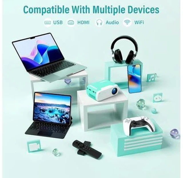 Alt view image 9 of 14 - Mini Projector WiFi Home Theater Portable Projector, Phones Can Be Connected to The Movie Projector Via WiFi or Via Data Cable, Compatible With Smartphone/ Tablet/ Laptop/ TV Stick/ USB Drive