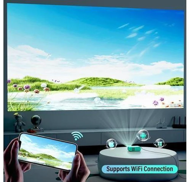 Alt view image 13 of 14 - Mini Projector WiFi Home Theater Portable Projector, Phones Can Be Connected to The Movie Projector Via WiFi or Via Data Cable, Compatible With Smartphone/ Tablet/ Laptop/ TV Stick/ USB Drive