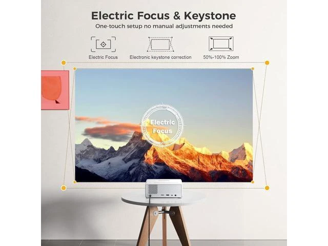 Alt view image 12 of 14 - Mini Smart Projector with WiFi and Bluetooth - Compatible with Netflix/YouTube/PrimeVideo, Electric Focus & Keystone, Short Throw Portable Video Projector Full HD for Indoor/Outdoor/Camping