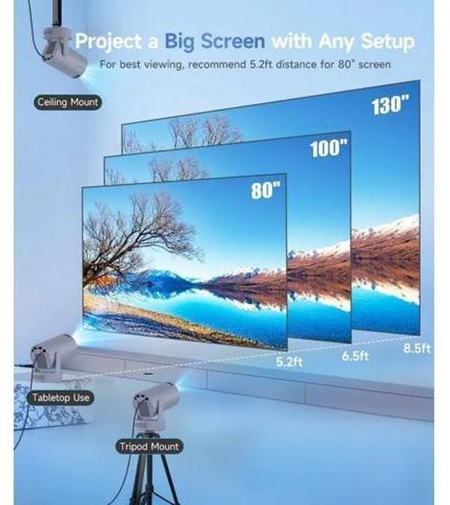 Alt view image 10 of 12 - ini Projector with WiFi 6 and Bluetooth 5.4, Portable Projector 4K Support, 5W Soundbase Speaker, Auto Vertical Keystone 180°Rotatable Smart Proyector for Movie Home Outdoor Manual Focus Grey