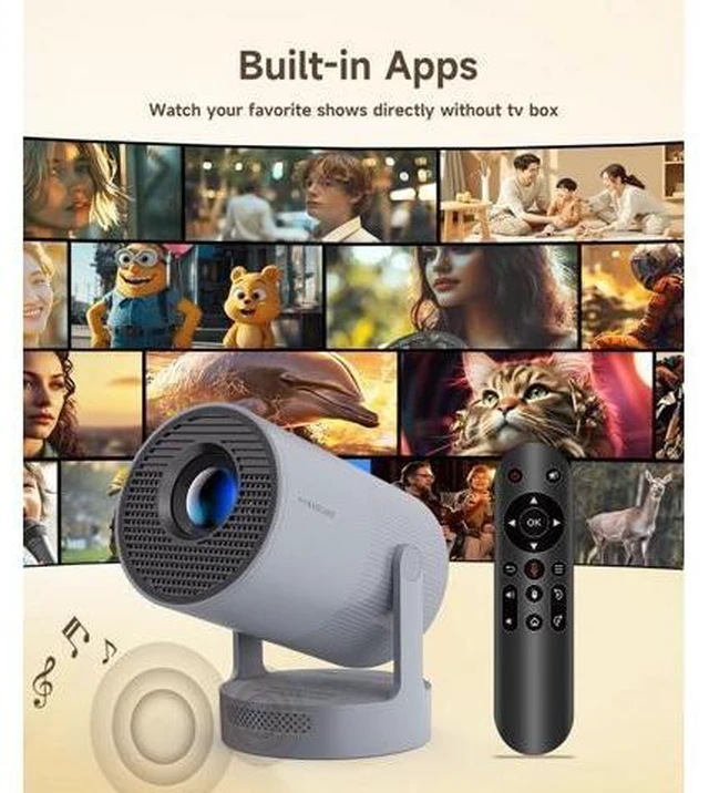 Alt view image 7 of 10 - ini Projector with WiFi 6 and Bluetooth 5.4, Portable Projector 4K Support, 5W Soundbase Speaker, Auto Vertical Keystone 180°Rotatable Smart Proyector for Movie Home Outdoor Electric Focus Grey