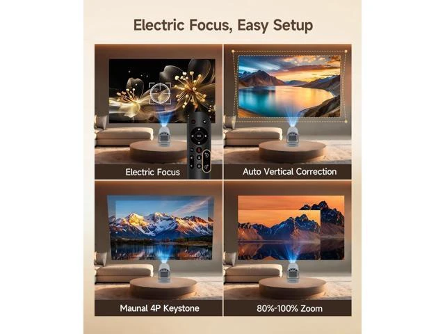 Alt view image 8 of 10 - ini Projector with WiFi 6 and Bluetooth 5.4, Portable Projector 4K Support, 5W Soundbase Speaker, Auto Vertical Keystone 180°Rotatable Smart Proyector for Movie Home Outdoor Electric Focus Grey
