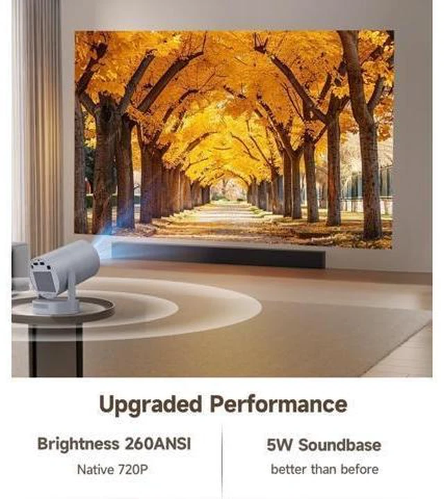 Alt view image 10 of 10 - ini Projector with WiFi 6 and Bluetooth 5.4, Portable Projector 4K Support, 5W Soundbase Speaker, Auto Vertical Keystone 180°Rotatable Smart Proyector for Movie Home Outdoor Electric Focus Grey