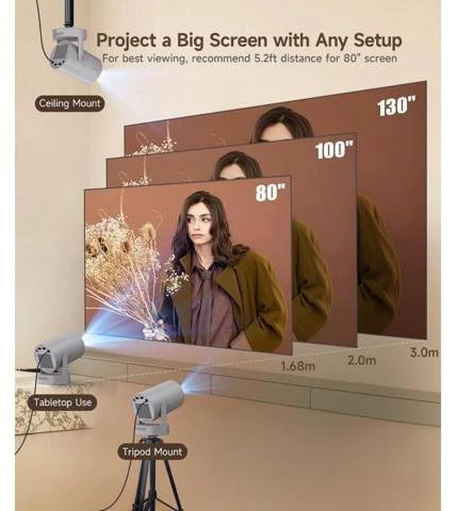 Alt view image 9 of 10 - ini Projector with WiFi 6 and Bluetooth 5.4, Portable Projector 4K Support, 5W Soundbase Speaker, Auto Vertical Keystone 180°Rotatable Smart Proyector for Movie Home Outdoor Electric Focus Grey
