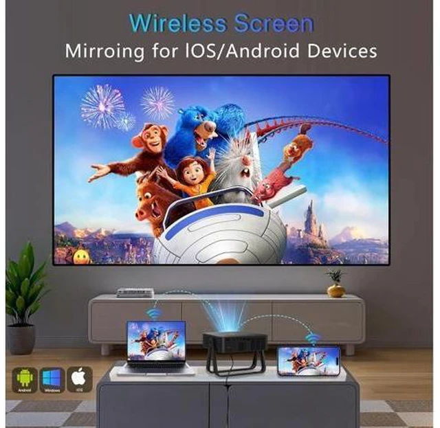 Alt view image 10 of 14 - N5 Essential Mini Projector with WiFi and Bluetooth, Native 720P, 360° Rotation, Ultra Thin Portable, 1080P & 4K Support - 5000 ISO Lumens, 330 ANSI, Mini Projector with Adjustable Stand