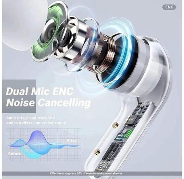 Alt view image 10 of 11 - T6 TWS Earbuds Wireless Blue Tooth 5.0 ENC Sport Gaming Headsets Noise ReductionMic Stereo Headphones with LED Display Earphone Sky Blue