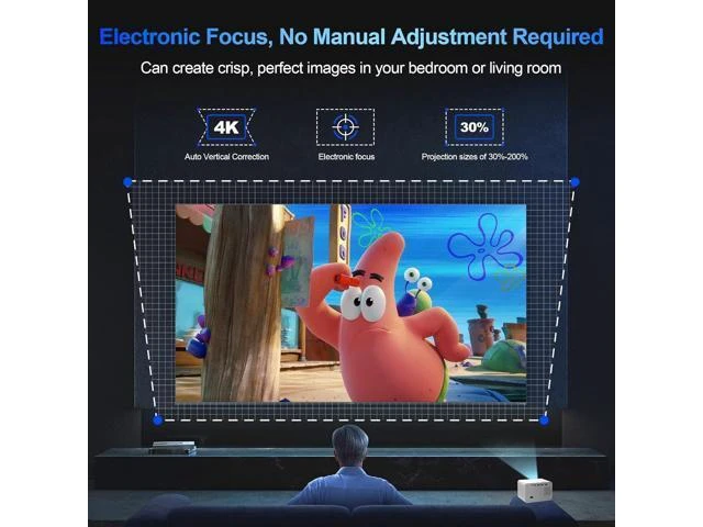 Alt view image 8 of 12 - Mini Projector Support 4K with WiFi and Bluetooth, Built-in APPS & Electric Focus, 300 ANSI & Auto Keystone Portable Projector, 200" Screen Compatible with iPhone/Laptop/TV Stick for Bedroom Outdoor