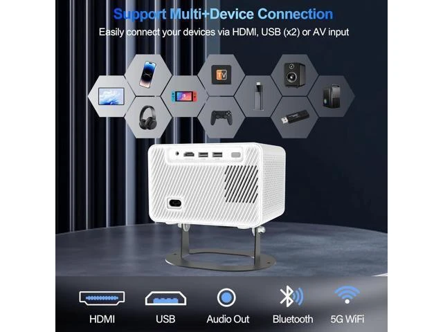 Alt view image 10 of 12 - Mini Projector Support 4K with WiFi and Bluetooth, Built-in APPS & Electric Focus, 300 ANSI & Auto Keystone Portable Projector, 200" Screen Compatible with iPhone/Laptop/TV Stick for Bedroom Outdoor
