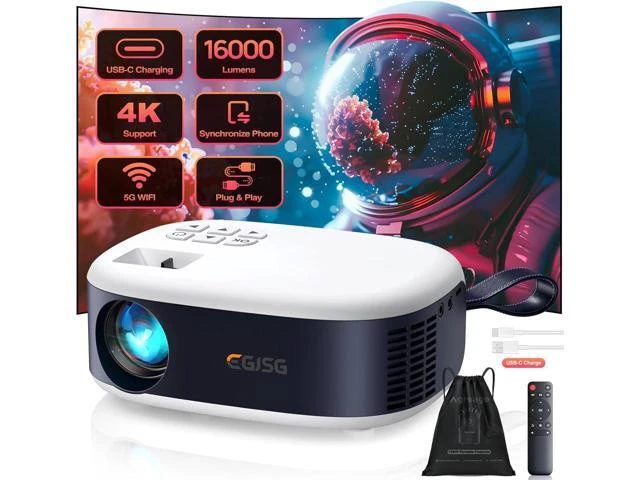 Alt view image 8 of 14 - Mini Projector with WiFi and Bluetooth, 1080P/4K Supported Movie Projector with 5G WiFi 6, USB-C Fast Charging | Portable Projector for Bedroom, Small Projector Wide Compatible, (Navy Blue)